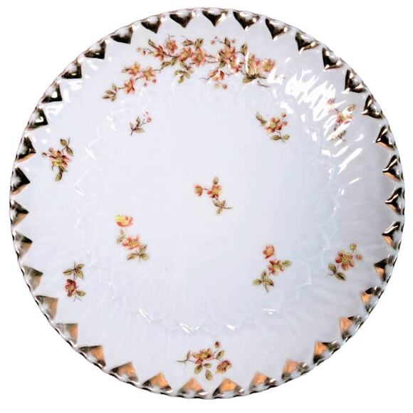 Vintage 1928-1932 Silesien Germany Porcelain Plate White Floral Gold Trim - Picture 1 of 9